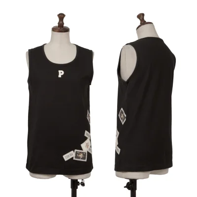 PINK HOUSE Cotton Initial Printed Patch Design Tank Top