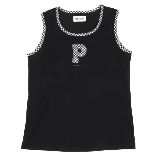 PINK HOUSE Cotton Initial Patch Check Piping Design Tank Top K-164777_002