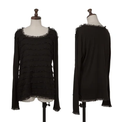 PINK HOUSE Acrylic Blend Mesh Frill Design Stretch T-shirt