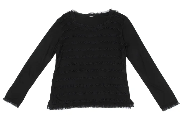 PINK HOUSE Acrylic Blend Mesh Frill Design Stretch T-shirt K-164778_002