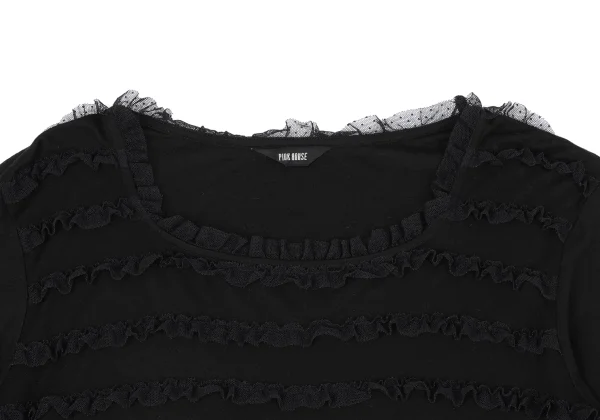 PINK HOUSE Acrylic Blend Mesh Frill Design Stretch T-shirt K-164778_003