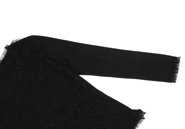 PINK HOUSE Acrylic Blend Mesh Frill Design Stretch T-shirt K-164778_004