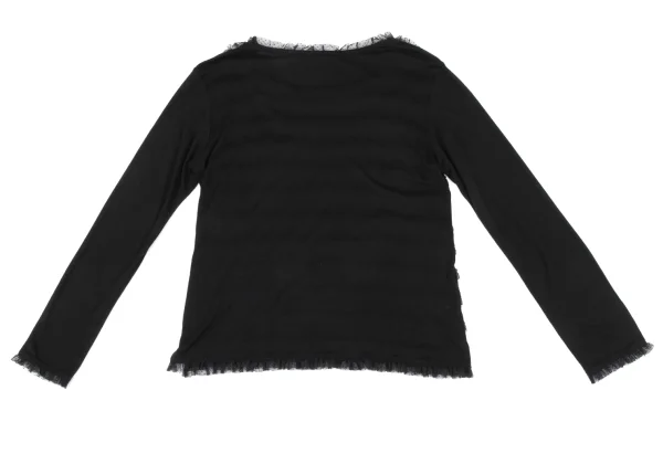 PINK HOUSE Acrylic Blend Mesh Frill Design Stretch T-shirt K-164778_009