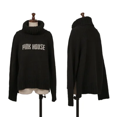 PINK HOUSE Acrylic Wool Logo Woven Low Gauge Turtleneck Knit