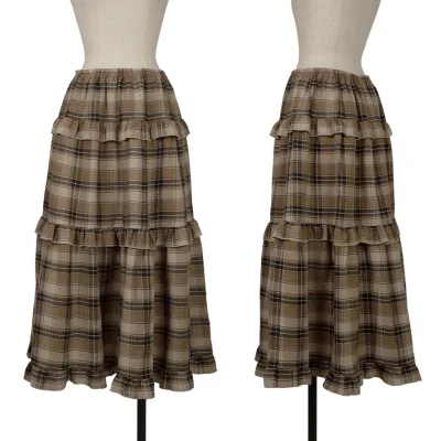 PINK HOUSE Poly Cotton Frill Switching  Check Skirt