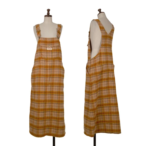PINK HOUSE Wool Blend Pocket Design Check Overall Dress Orange S-M K-164783_001