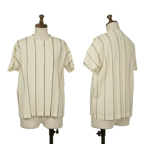 ISSEY MIYAKE Stripe Pleats T Shirt Beige M K-164806_001