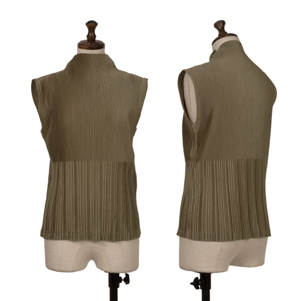 イッセイミヤケ ホワイトレーベルISSEY MIYAKE WHITE LABEL プリーツ切替ノースリーブトップス ゴールド3
