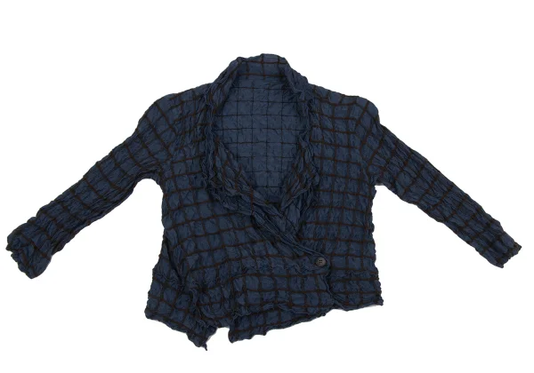 ISSEY MIYAKE HaaT Silk Blend Check Embroidered Short Jacket K-164809_002