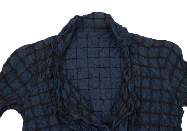 ISSEY MIYAKE HaaT Silk Blend Check Embroidered Short Jacket K-164809_003