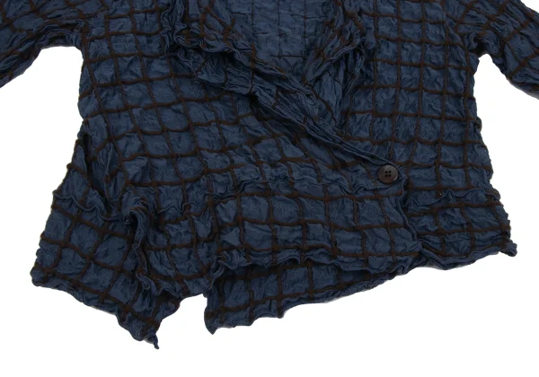 ISSEY MIYAKE HaaT Silk Blend Check Embroidered Short Jacket K-164809_006