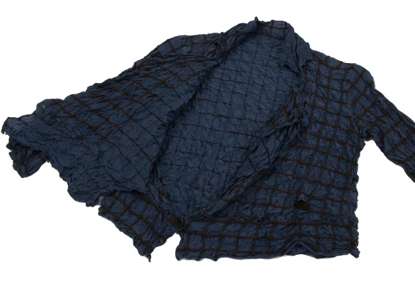 ISSEY MIYAKE HaaT Silk Blend Check Embroidered Short Jacket K-164809_008