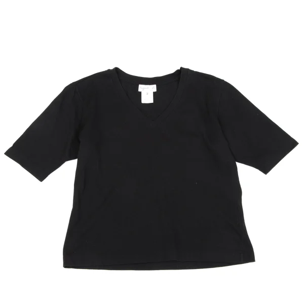 agnes b. Cotton V Neck T Shirt Black 3 K-164820_001