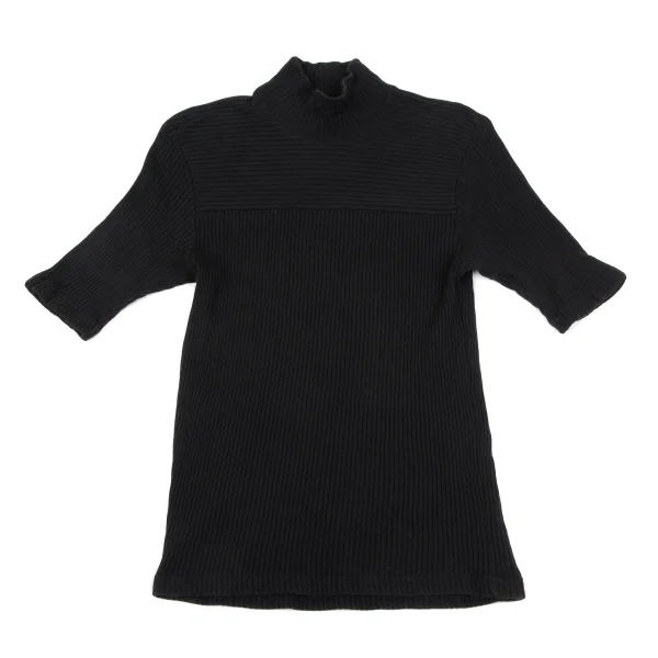 agnes.b homme Cotton Mock Neck Rib T Shirt Black 2 K-164822_001