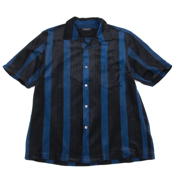 COMME des GARCONS HOMME PLUS Stripe Pile Shirt Blue,Black S-M K-164824_001