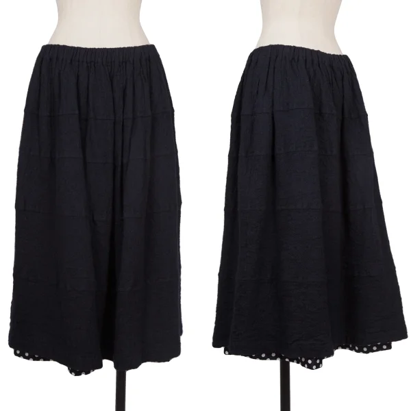 トリココムデギャルソンtricot COMME des GARCON ウール縮絨裏ドット切替スカート 紺M位
