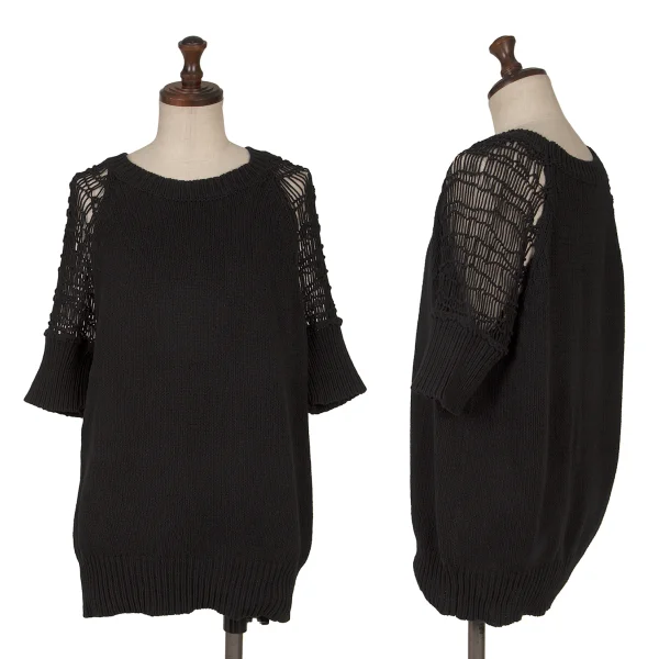 リスマット バイ ワイズRISMAT by Y's メッシュショルダーローゲージ半袖ニット 黒2