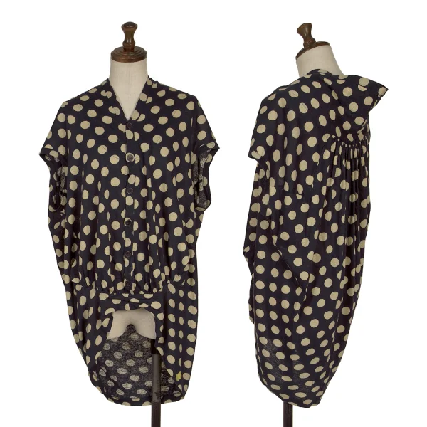 Y's Linen Blended Dot Pull-over Top Navy,Beige 2 K-164866_001