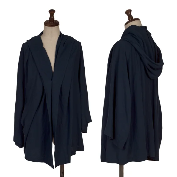 ワイズY's コットンリネンフーデッドドルマンカーディガン 紺2