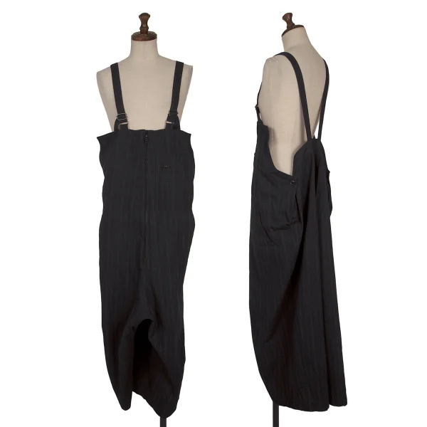 Y's Cotton Stripe Overalls Black 1 K-164882_001