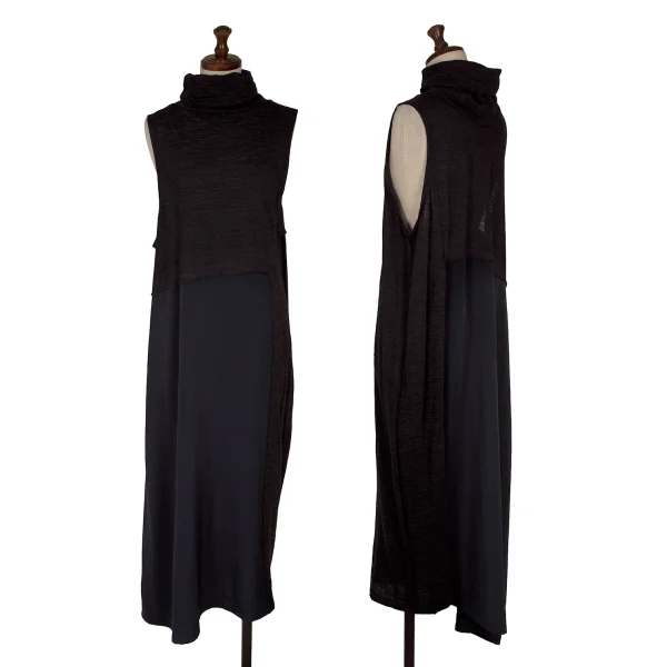 Y's Knit Switching Crape de Chine Sleeveless Dress Charcoal 1 K-164883_001