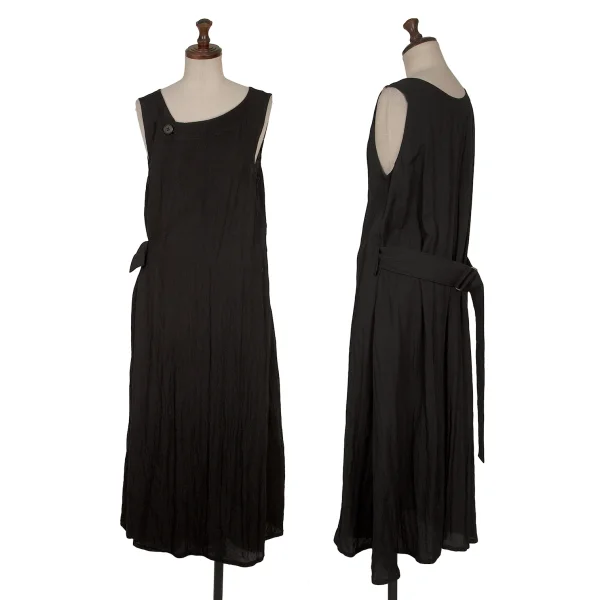 Y's Rayon Cotton Washer Sleeveless Wrap Dress Black 1 K-164885_001