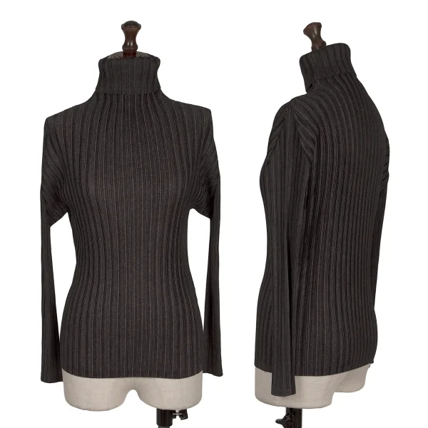 PLEATS PLEASE Fabric Print Turtleneck Top Charcoal 3 K-164897_001
