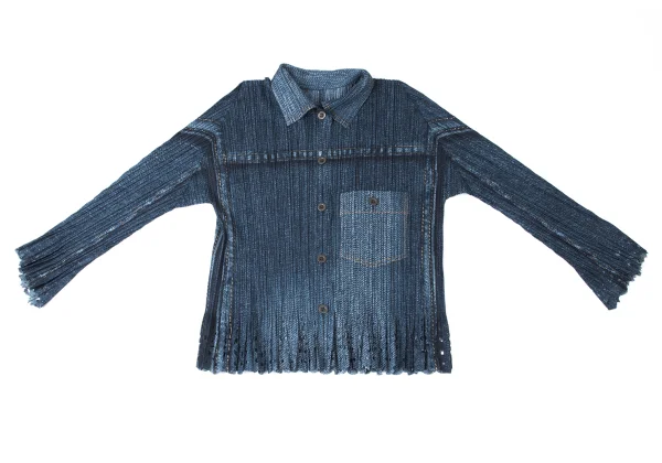 PLEATS PLEASE Denim Transfer Printed Hem Cutting Jacket K-164898_002
