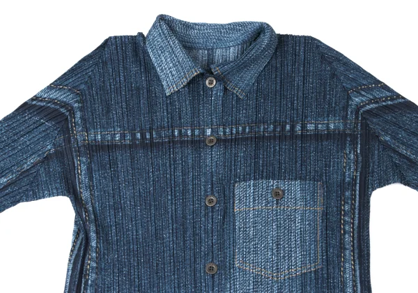 PLEATS PLEASE Denim Transfer Printed Hem Cutting Jacket K-164898_003