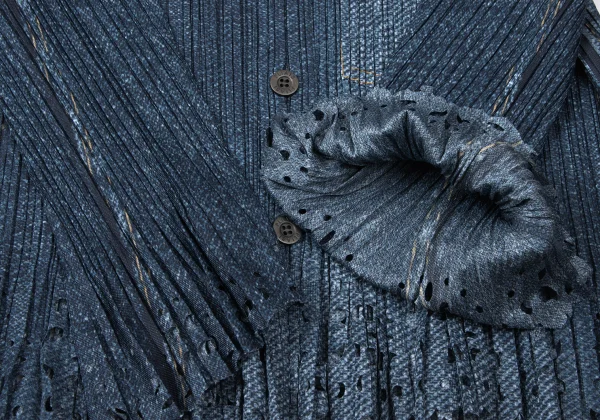 PLEATS PLEASE Denim Transfer Printed Hem Cutting Jacket K-164898_008