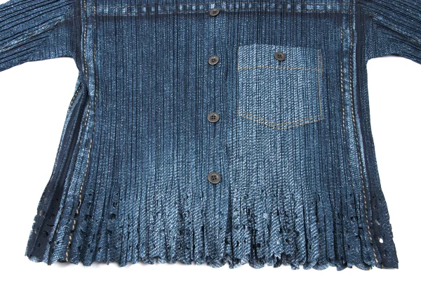 PLEATS PLEASE Denim Transfer Printed Hem Cutting Jacket K-164898_009