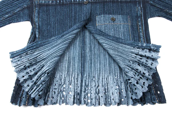 PLEATS PLEASE Denim Transfer Printed Hem Cutting Jacket K-164898_011