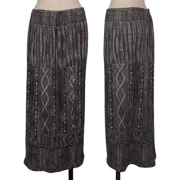 PLEATS PLEASE Cable Knit Print Pleats Skirt Charcoal 1 K-164907_001