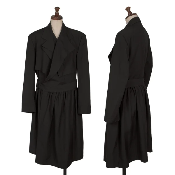 コムデギャルソンCOMME des GARCONS ウールラペルデザインヘリンボーン織りベルテッドコート 黒M