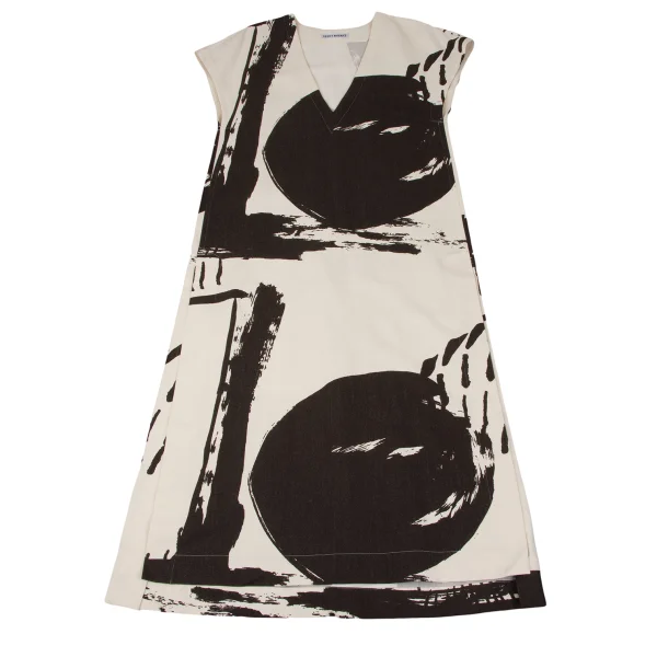 ISSEY MIYAKE Graphic Printed V Neck Sleeveless Dress K-164940_002