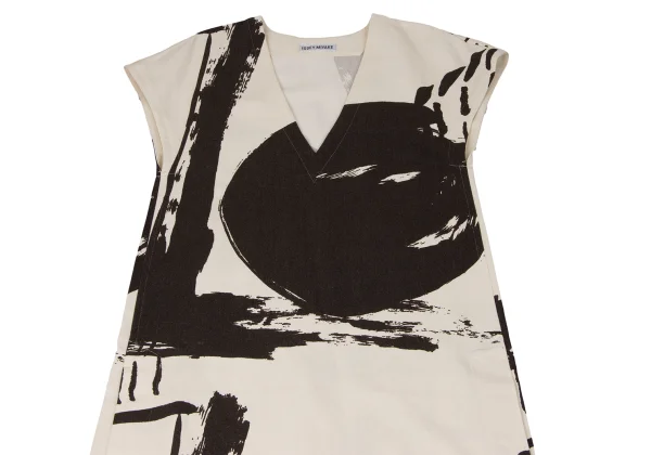 ISSEY MIYAKE Graphic Printed V Neck Sleeveless Dress K-164940_003