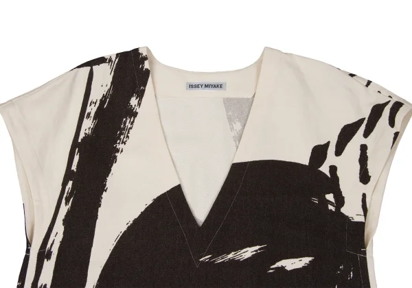 ISSEY MIYAKE Graphic Printed V Neck Sleeveless Dress K-164940_004