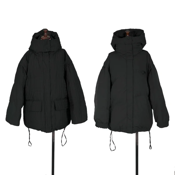 メゾンスペシャルMAISON SPECIAL 裏チェック織りフード着脱リバーシブルダウンジャケット 黒Free