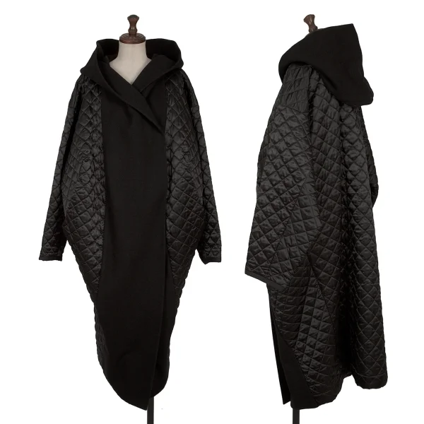REALITY STUDIO Wool Blend Switching Design Quilting Hooded Coat Black M-L K-164966_001