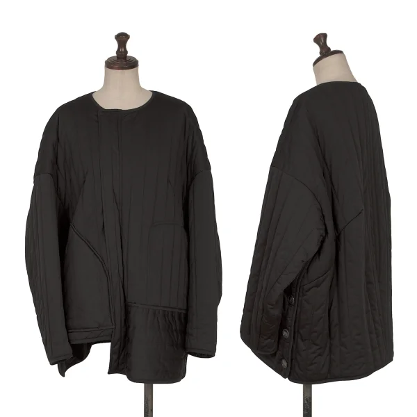 ナゴンスタンスnagonstans ポリステッチストライプ中綿ノーカラージャケット 黒S