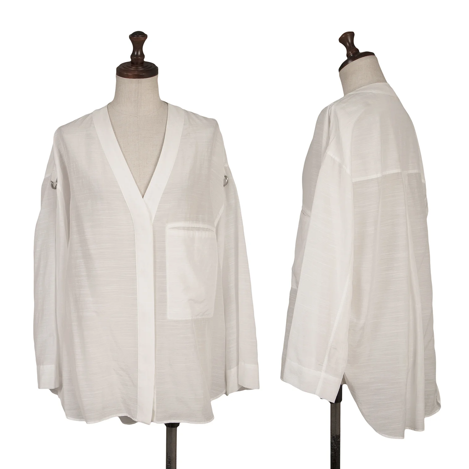 HELMUT LANG ヘルムートラング 長袖シャツブラウス シルク100% ヘルムートラングHELMUT LANG コットンシルク比翼シースルーブラウス