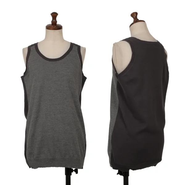 Y's Cotton Wool Switching Design Tank Top Grey 2 K-164983_001