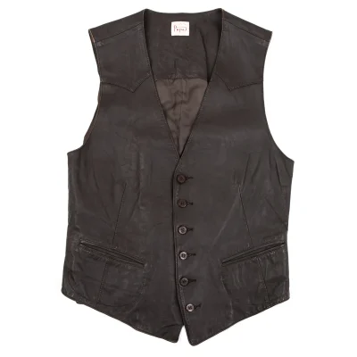 Papas Wood Button Design Leather Vest