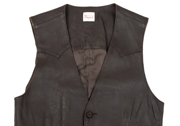 Papas Wood Button Design Leather Vest K-165018_002