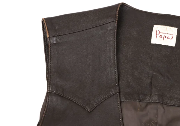 Papas Wood Button Design Leather Vest K-165018_003