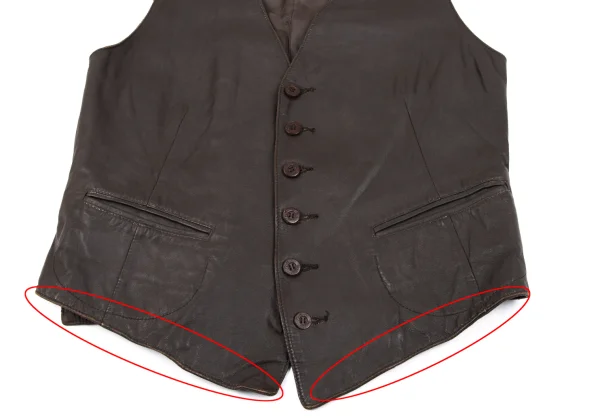 Papas Wood Button Design Leather Vest K-165018_007