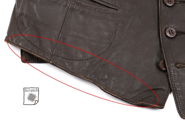 Papas Wood Button Design Leather Vest K-165018_009