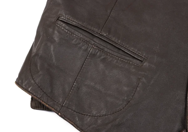 Papas Wood Button Design Leather Vest K-165018_011