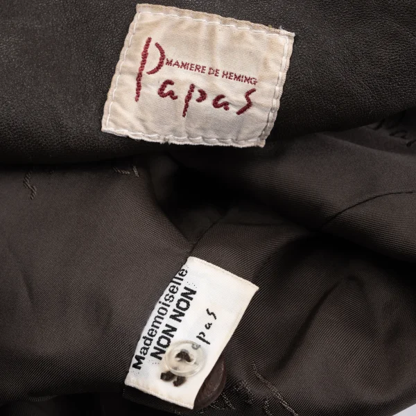 Papas Wood Button Design Leather Vest K-165018_018