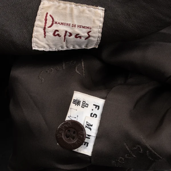 Papas Wood Button Design Leather Vest K-165018_019